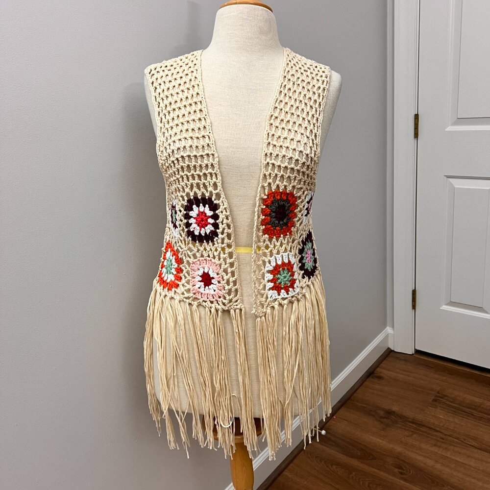 Granny Square Crochet Paul McCartney Sweater Vest Edith Handmade Sz M - Picture 2 of 9